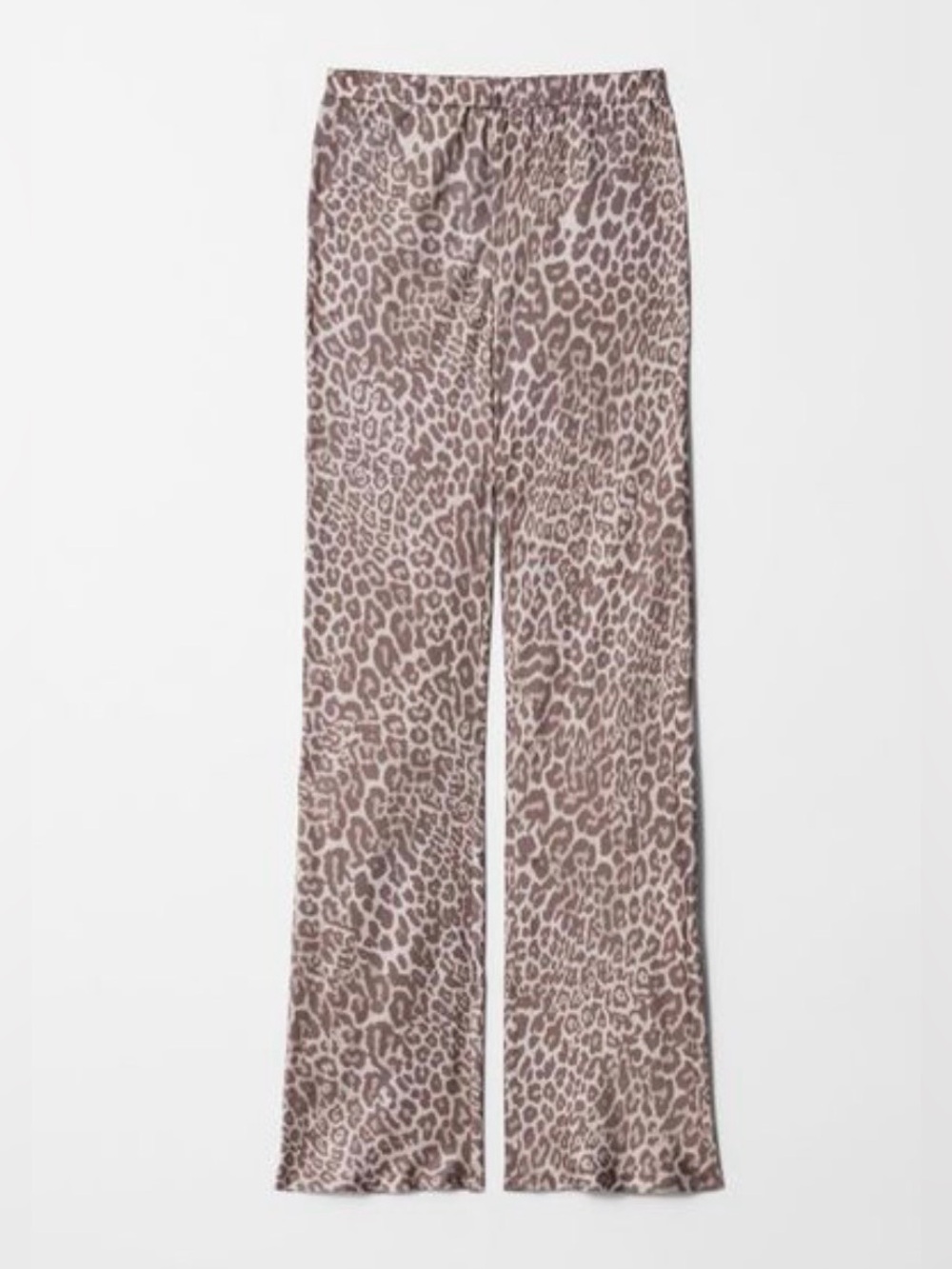 NWOT &Other Stories Leopard Pull On Satin Wide Leg Pants Taupe Beige US 10 - Picture 3 of 10